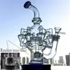 Blu inebriante bong a impulsi doppio riciclatore narghilè shisha Percolatore in linea 14mm di spessore dab rig tubi dell'acqua in vetro