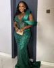 2022アラビア語aso ebi green mermaid promドレスビーズクリスタルレースイブニングパーティーセカンドレセプション誕生日婚約花嫁介添人ガウンドレスzj322