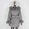 Damen Pelzimitat FURBELIEVE Echtmantel Winterjacke Frauen 100 % natürliche Kragenmanschetten Kaschmir-Wollmischungen Übergröße Oberbekleidung 221007