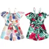 Rompers 27Y Summer Fashion Kid Girls Casual Playsuit Spaghetti Straps Leaf Flower Pineapple Print Ruffles Short Jumpsuit With Belt J220922
