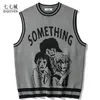 Men's Sweaters College Knitted Vest Men Women Street Hip Hop Casual Band Cartoons Anime Pattern O-neck Sleeveless Tops 221007