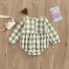 Rompers Autumn Spring Cute Baby Baby Girls Clothes Plaid Plaid Romper Ruffle Cleeves Bemsuit for Children Girls J220922