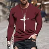 Heren t shirts heren casual cross print pulloverround nek massief slomp lange mouwen bodem met lange mouwen bovenste sport losse tee