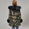 Manteau en fourrure véritable pour femme avec col en cuir épais Camouflage naturel Veste d'hiver Zipper Ladies Heavy Slim07