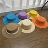 Wide Brim Hats Summer Women Hat Adjustable Flat Top Men's And Women's Straw Fedora Sun Beach Jazz Fluorescent Yellow