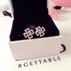 REAL 925 Sterling Silver Sparkling Clover Stud Earring Women Girls Wedding Designer Jewelry With Original Retail Box f￶r Pandora CZ Diamond Flowers ￶rh￤ngen