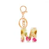 Porte-clés Mode Fleur séchée en relief Lettre anglaise Résine Porte-clés Femme Sac Pendentif Ornement Femmes Daisy Pétale Porte-clés Bijoux Cadeaux