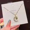 Choker Titanium ze stali nierdzewnej złoty kolor Krystaliczny Księżyc Naszyjnik dla kobiety koreańska biżuteria mody gotycka dziewczyna