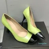 Dress Shoes Women Black Designer High Heel Print Beige Green Classic Retro
