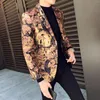 Erkek Takım Elbise Erkek Avrupa Boyutu Takım Elbise Ceket Gül Altın Jakarlı Sahne Kostüm Tarzı Erkekler Blazer Moda İngiltere Gezisi Rahat Giyim