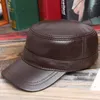 Berretti XdanqinX Cappello in vera pelle semplice da uomo Berretti in vera pelle di vacchetta Cappelli militari Taglia della testa regolabile Berretto piatto da uomo Snapback