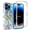 Voor iPhone 14 Pro Max Cases Shockproof Triple Layer Flower Marble Hard Back Phone Covers voor iPhone13 12