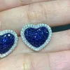 Stud Earrings Blue Color Cubic Zircon Heart Earring 925 Sterling Silver Cute Romantic Fine Women Jewelry