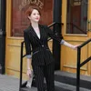 Women's Two Piece Pants Women Clothes 2 Set Business Striped Suits Woman Formal Fashion Slim Blazer And Office Ladies Work Wear