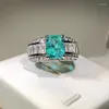 Ringos de cluster 2022 Moda Emerald Princesa Paraiba Anel para mulheres Double Full Diamond Crystal Engagement Anniversary Gift Jewelry