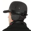 男性のためのベレー帽ウィンターハット高品質のウールブレンドブラックミリタリーキャップフェイクレザーブリムパッチワークフラットトップカジュアルパパキャップ