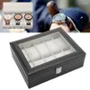 Watch Boxes Portable PU Leather Flannel Lining Glass Cover Bag 10 Slots Jewelry Display Case Storage Holder Box Organizer