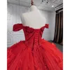 Abiti da ballo di lusso rosso Quinceanera abiti da ballo Appliques 3D Fiori per perle con paillettes Vestidos de 15 Abito da ballo di compleanno Anos