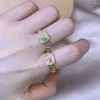 Anéis de casamento minúsculo chinês Lucky Mahjong para mulheres de cristal completo 24k anel de abertura de dedo dourado Jóias estéticas bijoux femme