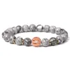Bracelet en pierre de carte grise naturelle pour hommes, corde élastique, perle de 8MM, bijoux ajourés, perles Micro Cz, breloque, bricolage