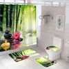 Tende da doccia Bambù verde Nero Zen Lake Stones Set di tende Tappeto antiscivolo Copriwater Coperchio Tappetino da bagno Candela Lotus Decorazioni per il bagno