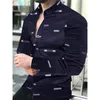 Men's Casual Shirts Fashion Social Men Spring Turn-down Collar Buttoned Shirt Geometric Print Long Sleeve Tops Mens Clothing Cardigan