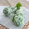 Flores decorativas de melhor grau Western Rose European Core 3 Peony Imitação Fabricantes de flores Decoração em casa Parede de casamento Plástico falso