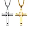 Large Cool Stainless Steel CZ 3D Cross Pendant Necklace For Mens Fashion Rolo Chain 3mm 24inch XMAS Gifts