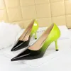 Thin Heel High Heel Light Mouth Pointed Patent Leather Color Contrast Color Gradient Women's Shoes Single Shoes High Heel Shoes