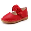 Chaussures plates rouge rose blanc enfants en cuir fille princesse fleur antidérapant fond souple enfants pour bébé filles 1 2 3 4 5 6-14T