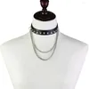 Choker Zimno Punk Egirl Gothic Rivet Spike Collier en cuir Double couche Collier de chaîne en acier inoxydable pour femmes hommes Goth bijoux