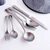 Flatware Sets Dinnerware Retro Brushed Stainless Steel Tableware Set Silver Cutlery Wedding Forks Knives Spoons Restaurant El Kitchen