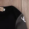 Kläder sätter 2 stycken långärmad t-shirt hjort tryck panthatt uppsättning för baby pojke vinter hösten vårkläder