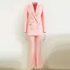 Costumes de femmes Blazers Blazer Pantuits 2 pièces Set Femmes Pink Business Double Butted Pantalon Fared Pants Blazer Pantal