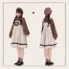 Casual jurken Qweek kawaii lolita jurk dames vintage zoete schattige beren borduurwerk corduroy riem tank jsk hoge taille 2022 mode