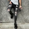 Erkekler kot moda orta bel skinny jeans erkekler vintage sıkıntılı elastik yok edilmiş kalem pantolon siyah gündelik büyük yırtık kot 221008