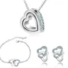 Necklace Earrings Set Double Heart Pendant Bracelets Fashion Charm Lover Quality Rhinestones Wedding Girl Summer