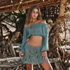 Women's Blouses 2022 Women Summer Beach Off Shoulder Cover Up Swimwear Fashion Ladies Long Sleeve Warp Swimsuit Bikini Bathing Suit