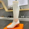 Botas de grife feminino botas de joelho Elastic Boot 6,5 cm de altura Saltos de outono Socas de inverno Booties Senhoras de malha sexy Bootie Tamanho 35-42