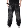 Jeans da uomo Uomo Street Dance Gambe larghe Jeans larghi Ricamo moda Pantaloni larghi neri in denim Pantaloni maschili Rap Hip Hop Jeans Plus Size 3046 221008