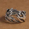 Cluster Rings Real Silver Personalized Hollow Dragon Open Ring Men Women S925 Sterling Thai Retro Trendy Jewerly