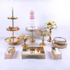 Festliga leveranser 6-10 st Crystal Cake Stand Set Metal Mirror Cupcake Decorations Dessert Pedestal Wedding Party Display Tray