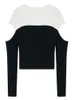 Женский o-образный вырезок от плечевого свитера Топ черный белый цвет Блок Блок трикотаж SMLXL