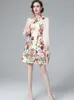 Casual Kleider Spitze Laterne Ärmel Luxus Designer Mini Runway Frauen Elegante Vintage Gericht Blumendruck Party Kleid
