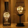 Table Lamps LED Night Light Wrought Iron Lamp Vintage Red Wine Glass Bottle Gift Home Decor Bedroom Bedside Desk LightLight