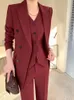 Kvinnors kostymer blazers Autumn Women Three Pieces Set Elegant Casual Blazer Jackets Slim Vest Pencil Trousers Passar Femme Fashion Formal Outfits kl￤der 221008