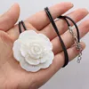 Kedjor Natural Shell Necklace Flower-Shaped White Pendant Leather Cord 2mm Charms For Elegant Women Love Romantic Gift