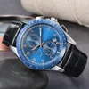 2023 New Six Needles Quartz wristwatch 블랙 다이얼 다기능 패션 비즈니스 스포츠 캘린더 가죽 스트랩 남성 시계