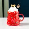 500ml Christmas Ceramic Mugs Creative Coffee Cup with lid and spoon Christmas Kid Gift