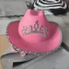 Chapéus de aba larga 2022 rosa cowgirl hat western tiara for women girl bap férias fantasia